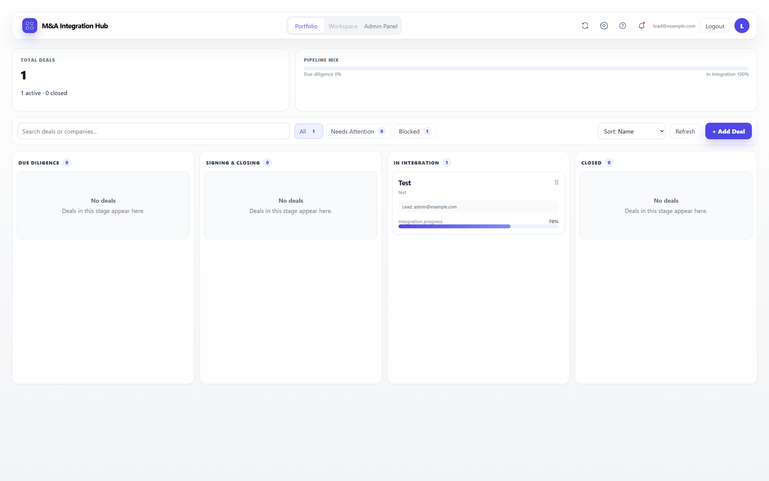 M&AFlow portfolio view